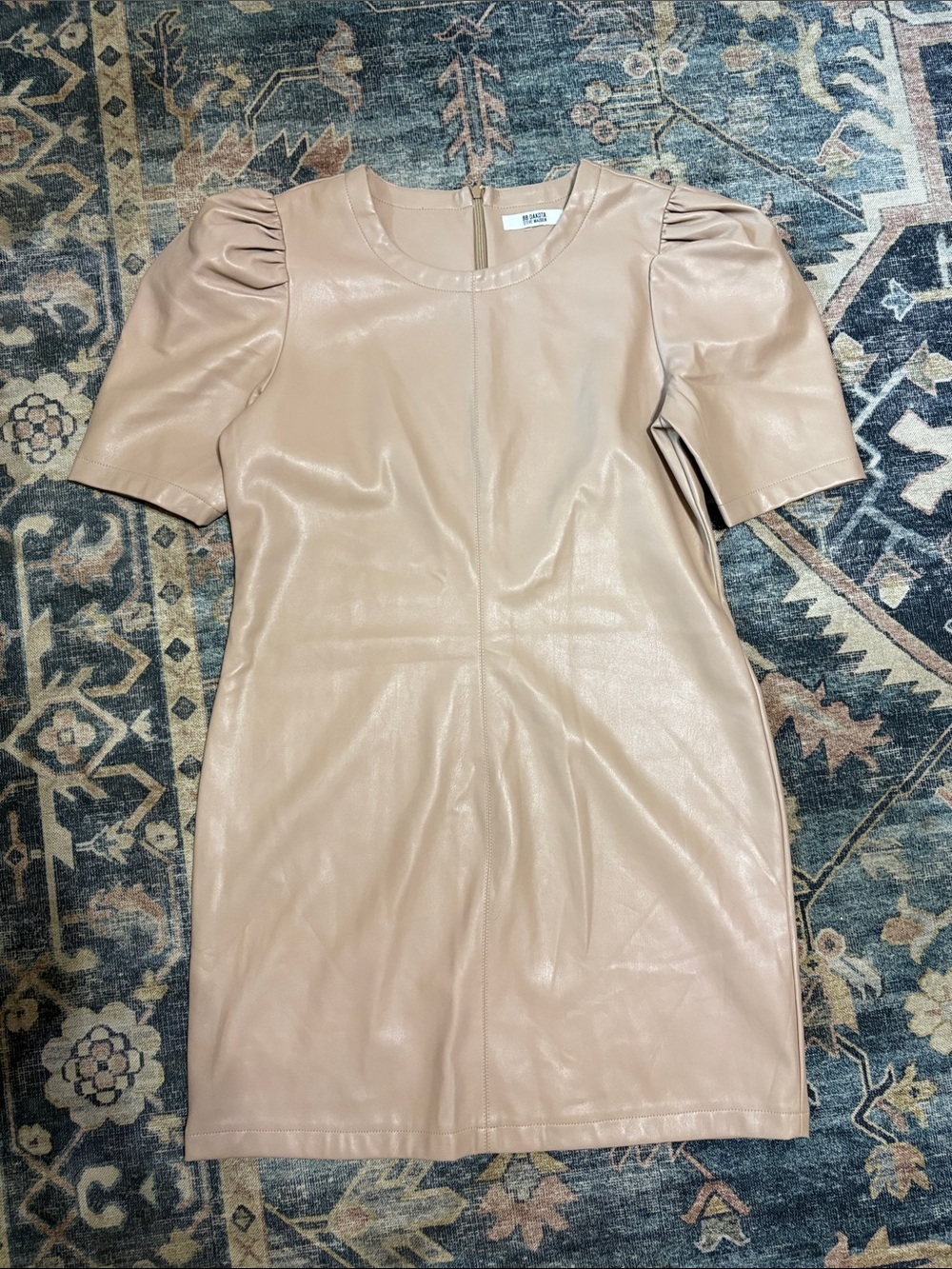 BB Dakota Faux Leather Puff Sleeve Mini Dress in Blush Nude